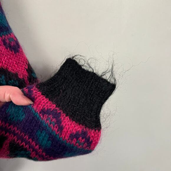 Gallagher Vintage Geometric 90s Mohair Crew Neck Knit Eclectic Sweater Sz Large - Picture 6 of 10